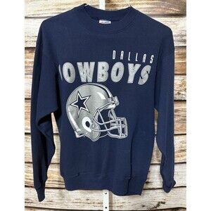 90s Vintage Dallas Cowboys Sweatshirt Size Medium Blue NFL Big Spellout Logo